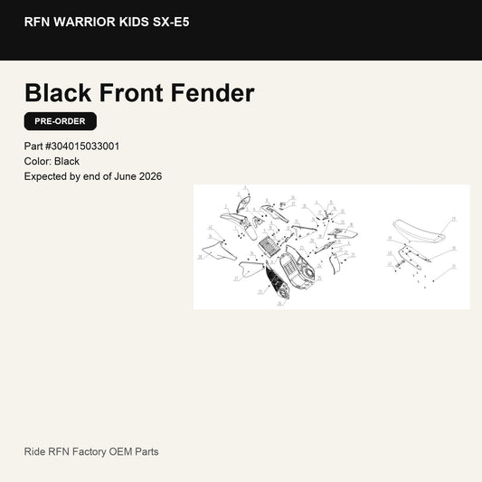 Black Front Fender For RFN Warrior Kids SX-E5