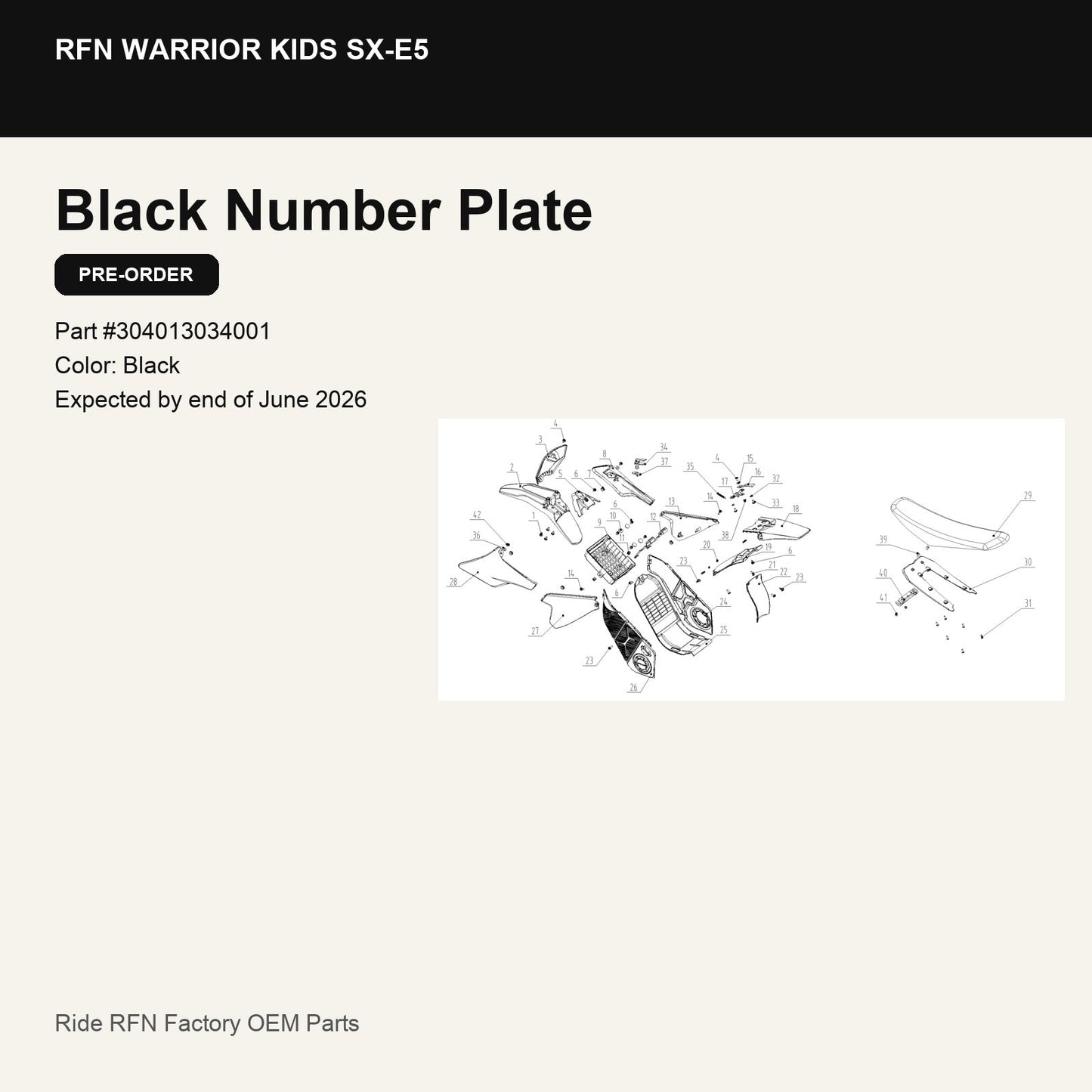 Black Number Plate For RFN Warrior Kids SX-E5