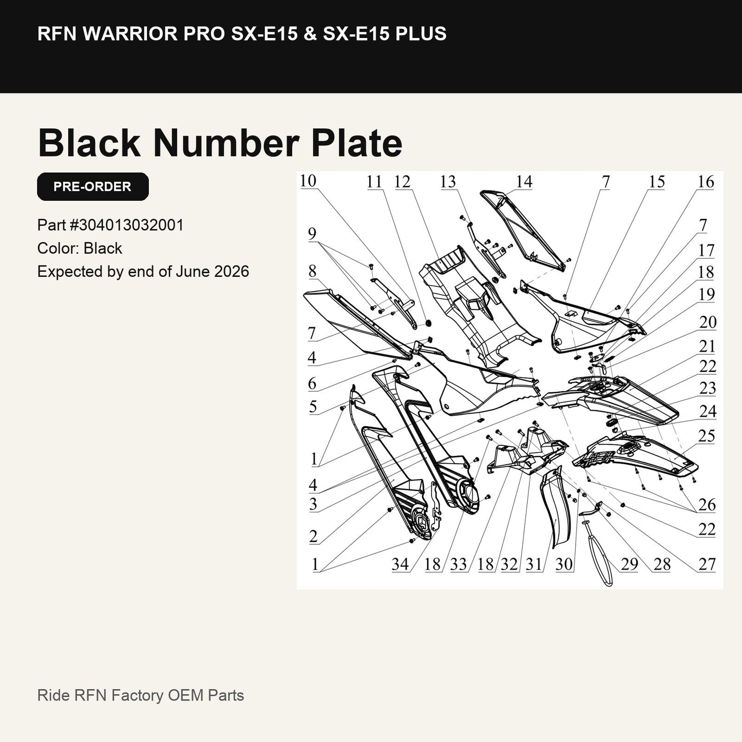 Black Number Plate For RFN Warrior Pro SX-E15 & SX-E15 Plus