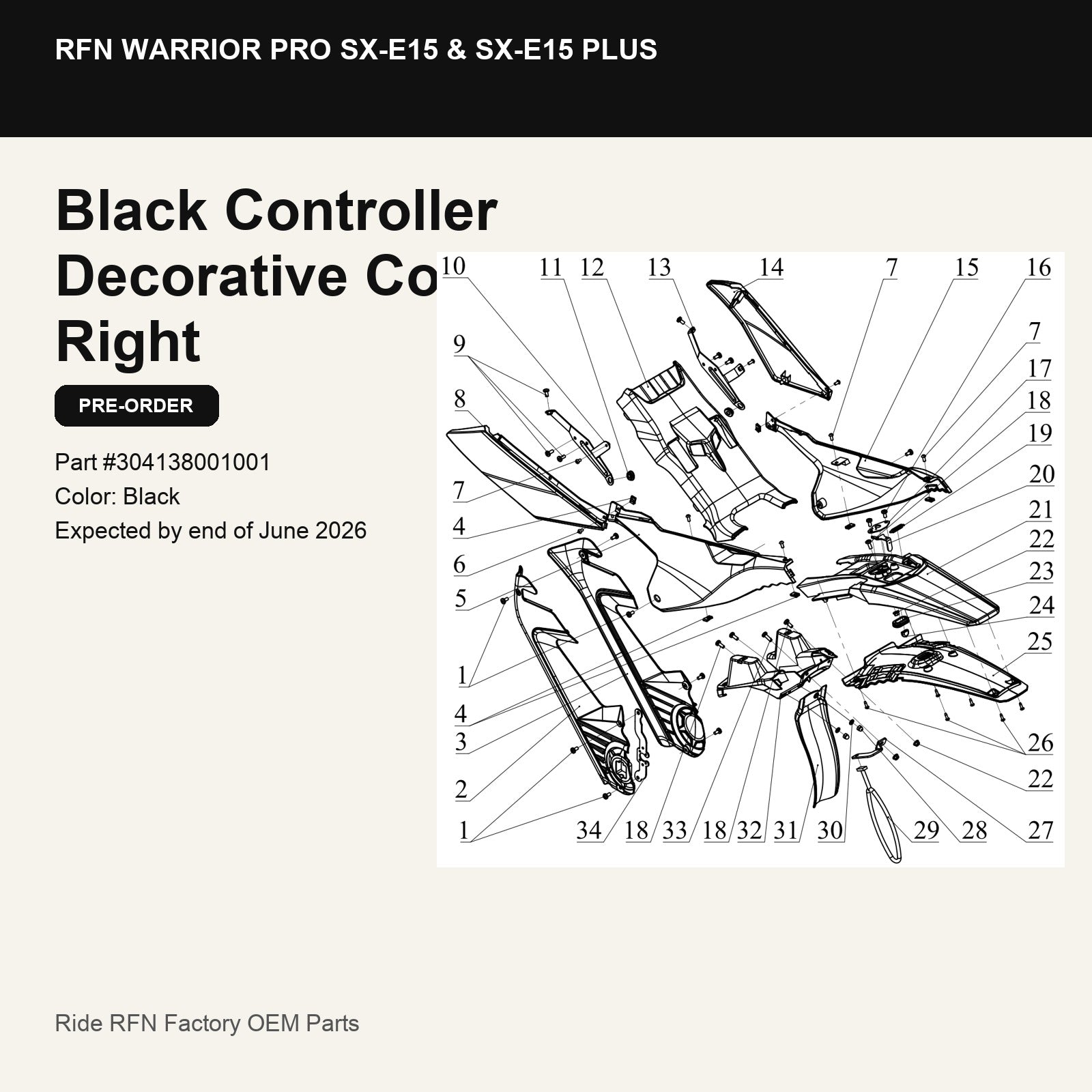 Black Controller Decorative Cover Right For RFN Warrior Pro SX-E15 & SX-E15 Plus