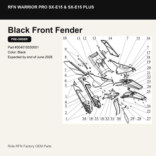 Black Front Fender For RFN Warrior Pro SX-E15 & SX-E15 Plus