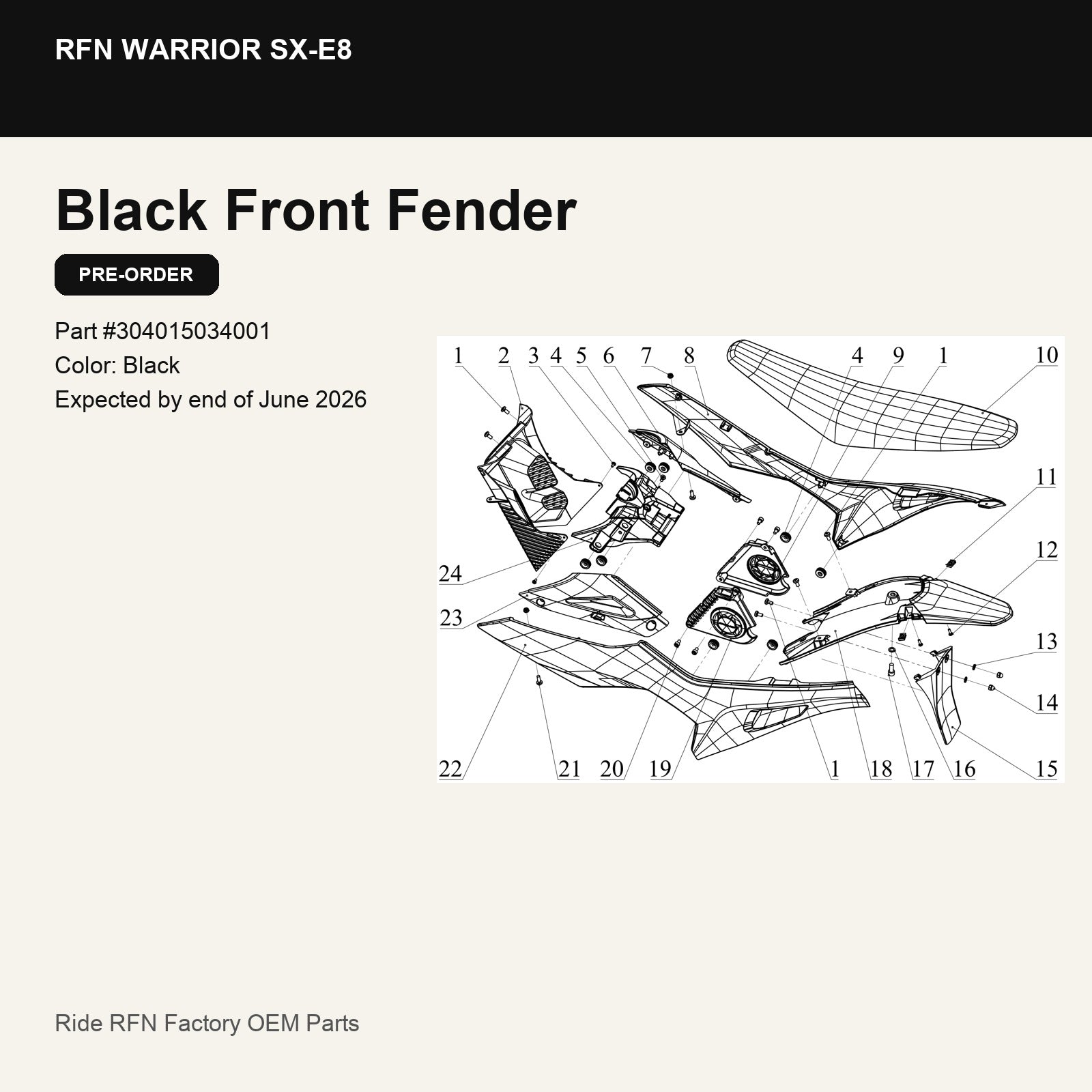 Black Front Fender For RFN Warrior SX-E8