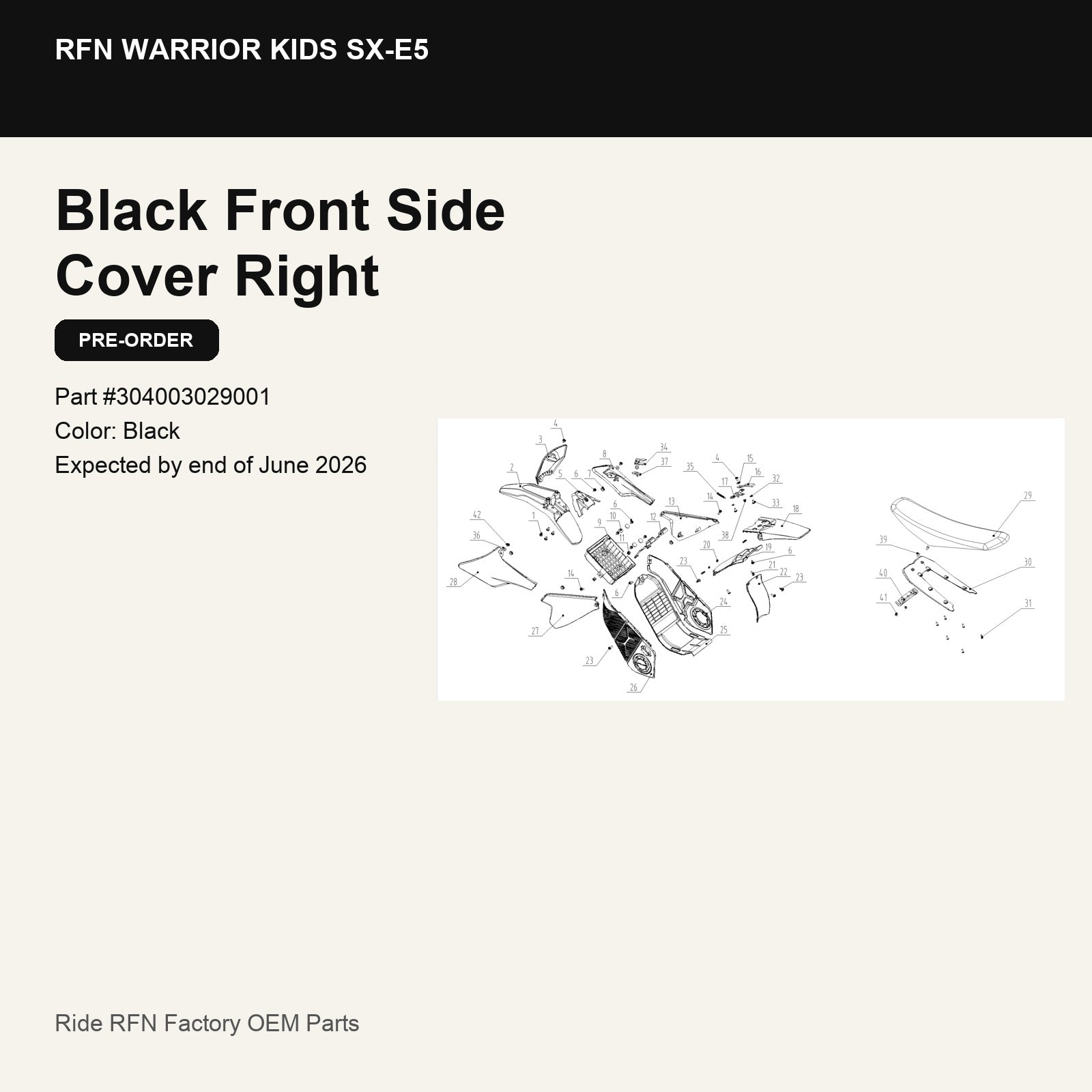 Black Front Side Cover Right For RFN Warrior Kids SX-E5