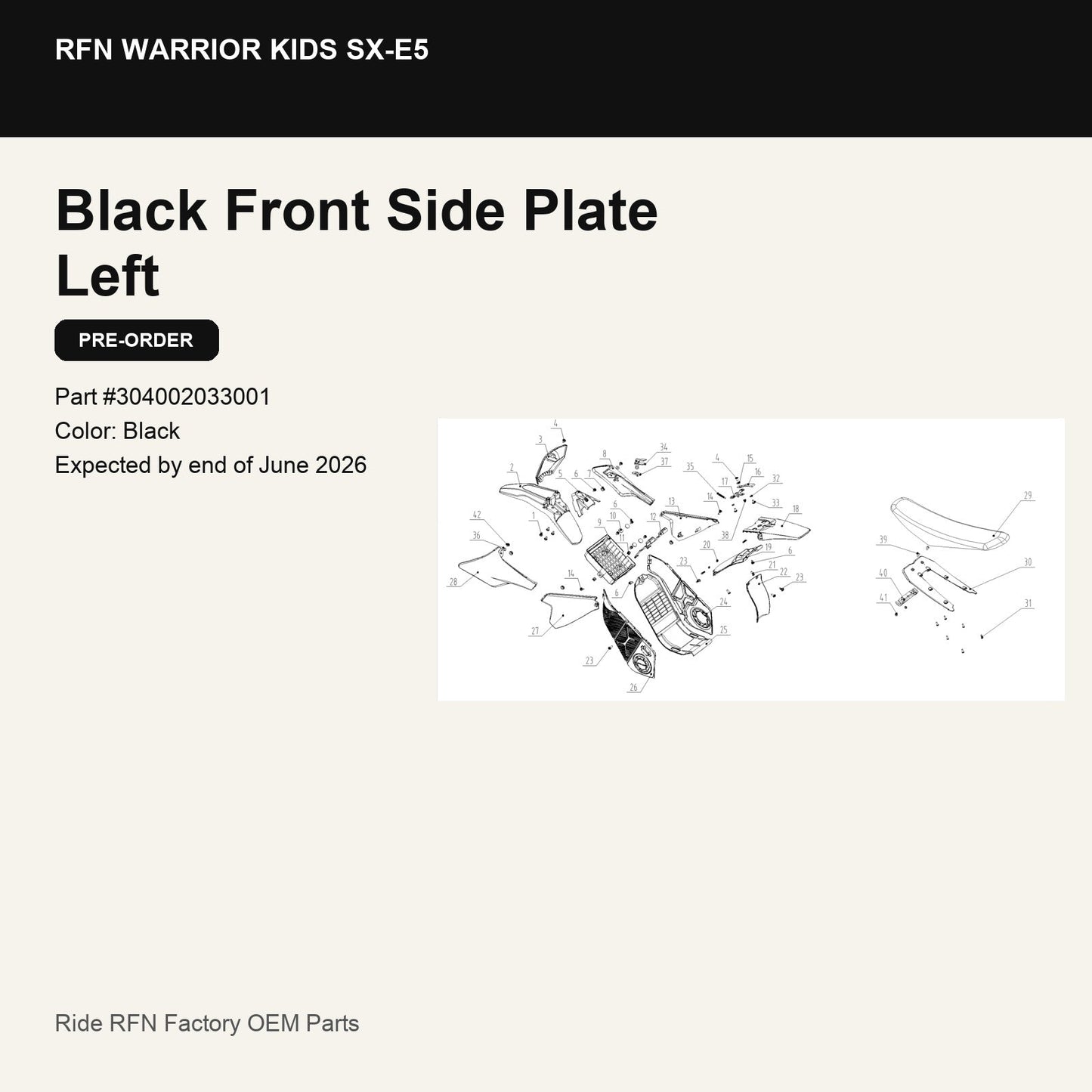 Black Front Side Plate Left For RFN Warrior Kids SX-E5