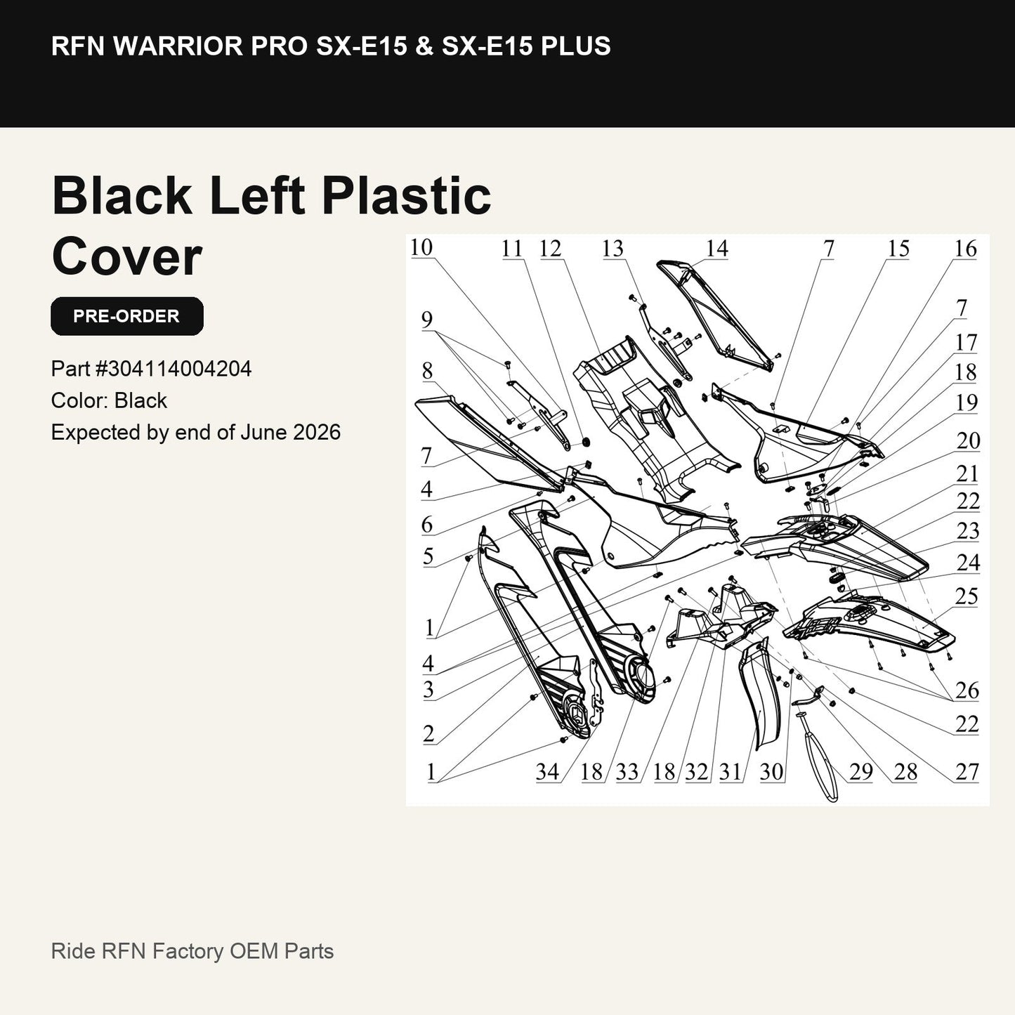 Black Left Plastic Cover For RFN Warrior Pro SX-E15 & SX-E15 Plus