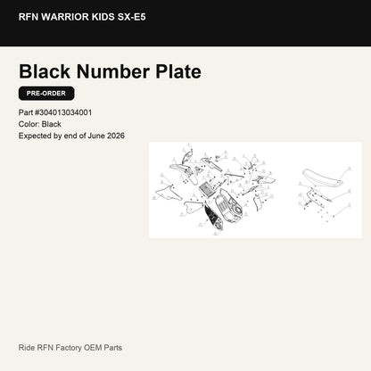 Black Number Plate For RFN Warrior Kids SX-E5