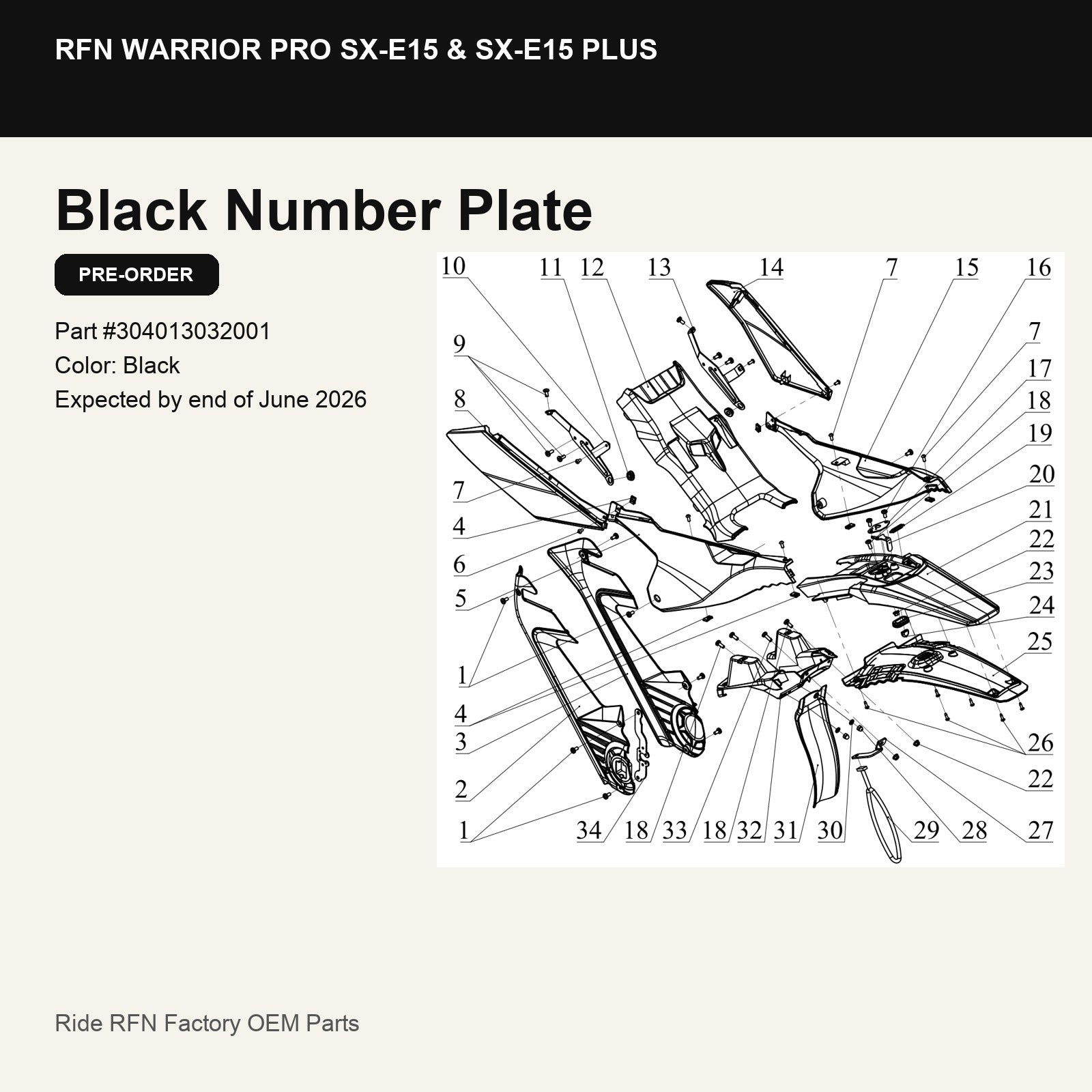 Black Number Plate For RFN Warrior Pro SX-E15 & SX-E15 Plus