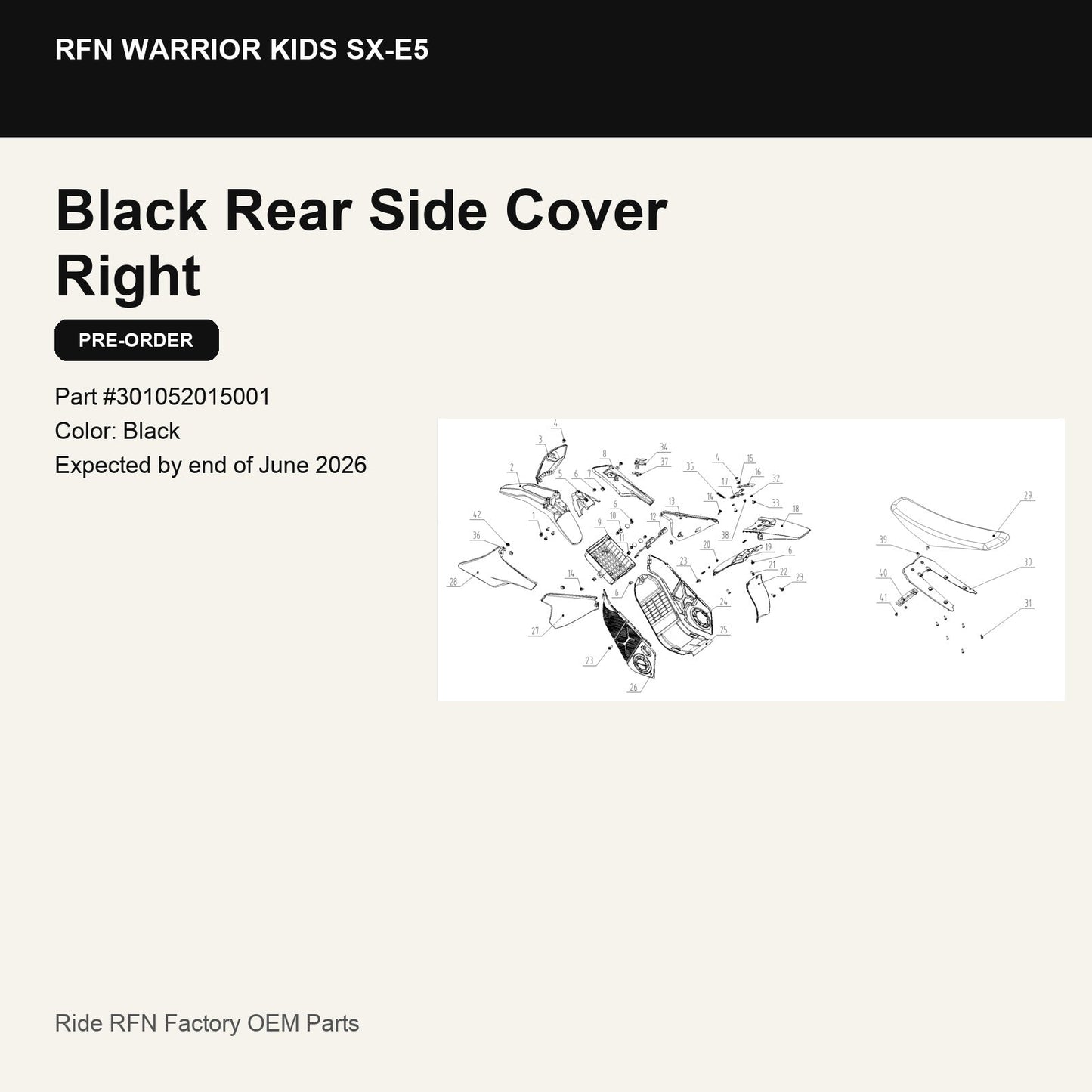 Black Rear Side Cover Right For RFN Warrior Kids SX-E5