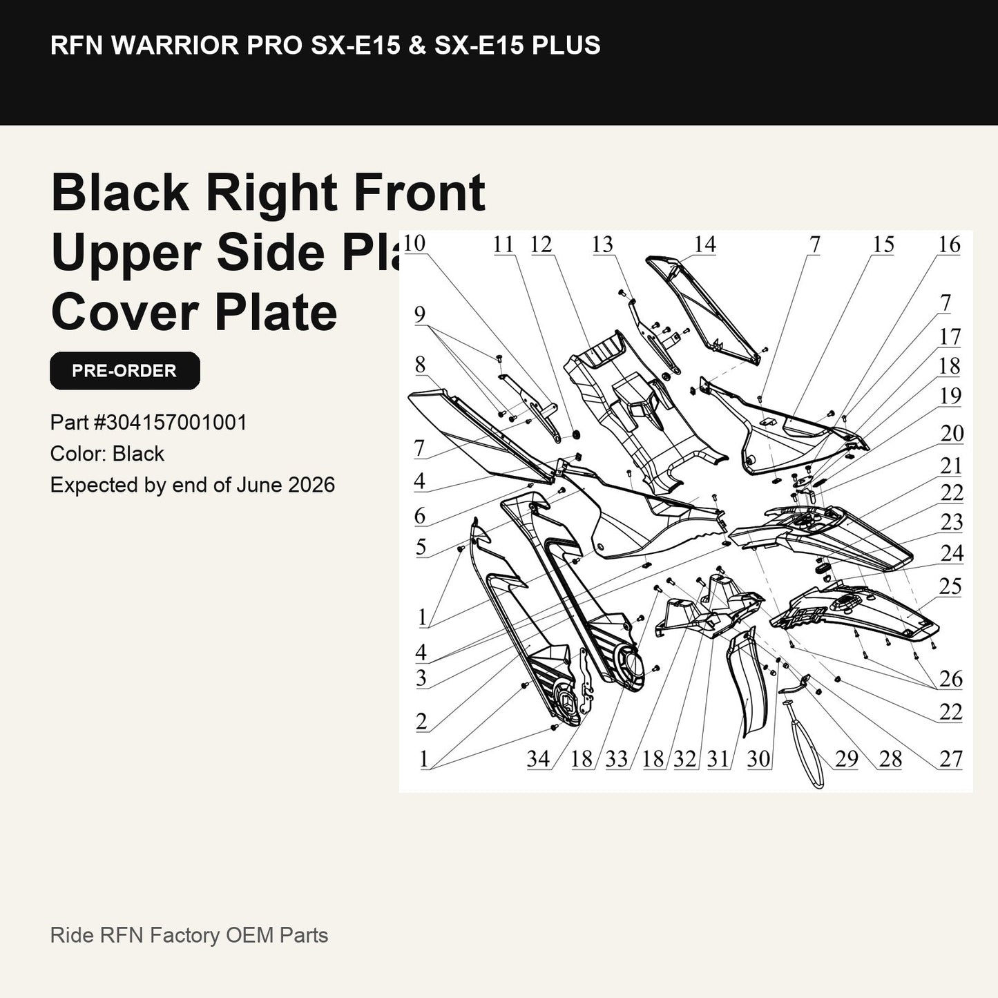 Black Right Front Upper Side Plate Cover Plate For RFN Warrior Pro SX-E15 & SX-E15 Plus