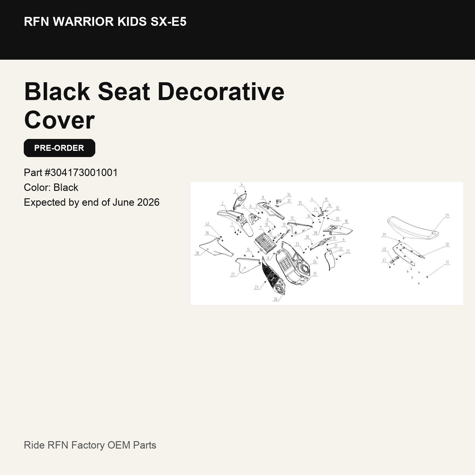 Black Seat Decorative Cover For RFN Warrior Kids SX-E5