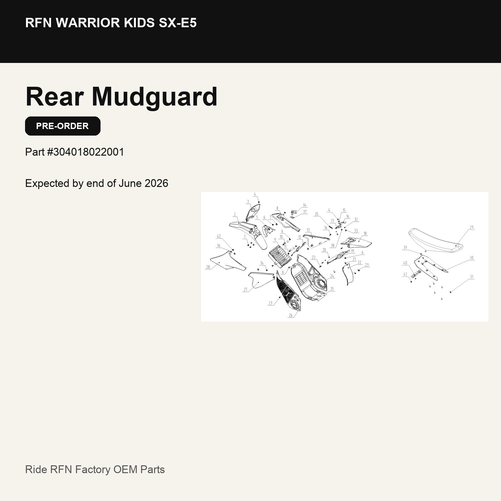 Rear Mudguard For RFN Warrior Kids SX-E5