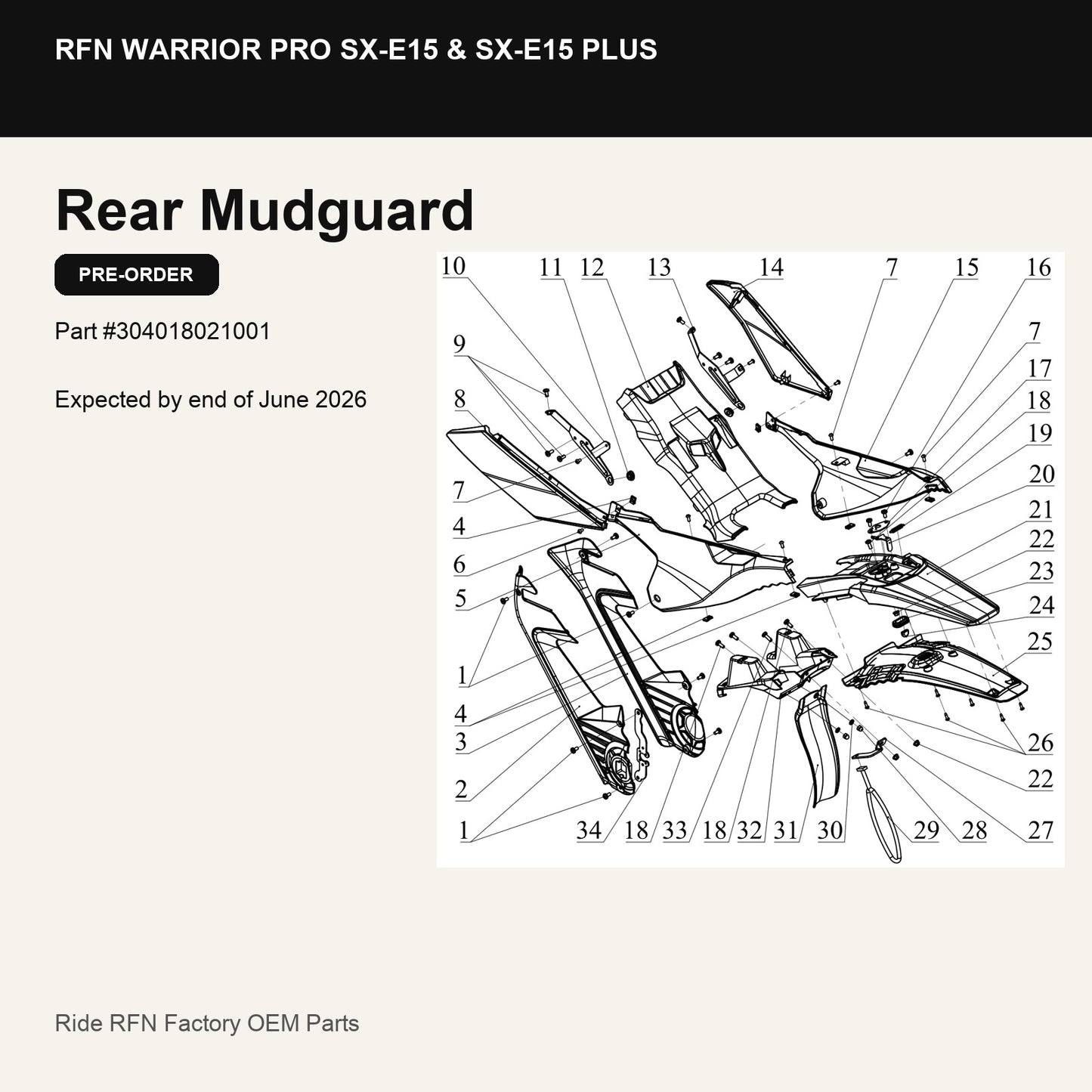 Rear Mudguard For RFN Warrior Pro SX-E15 & SX-E15 Plus