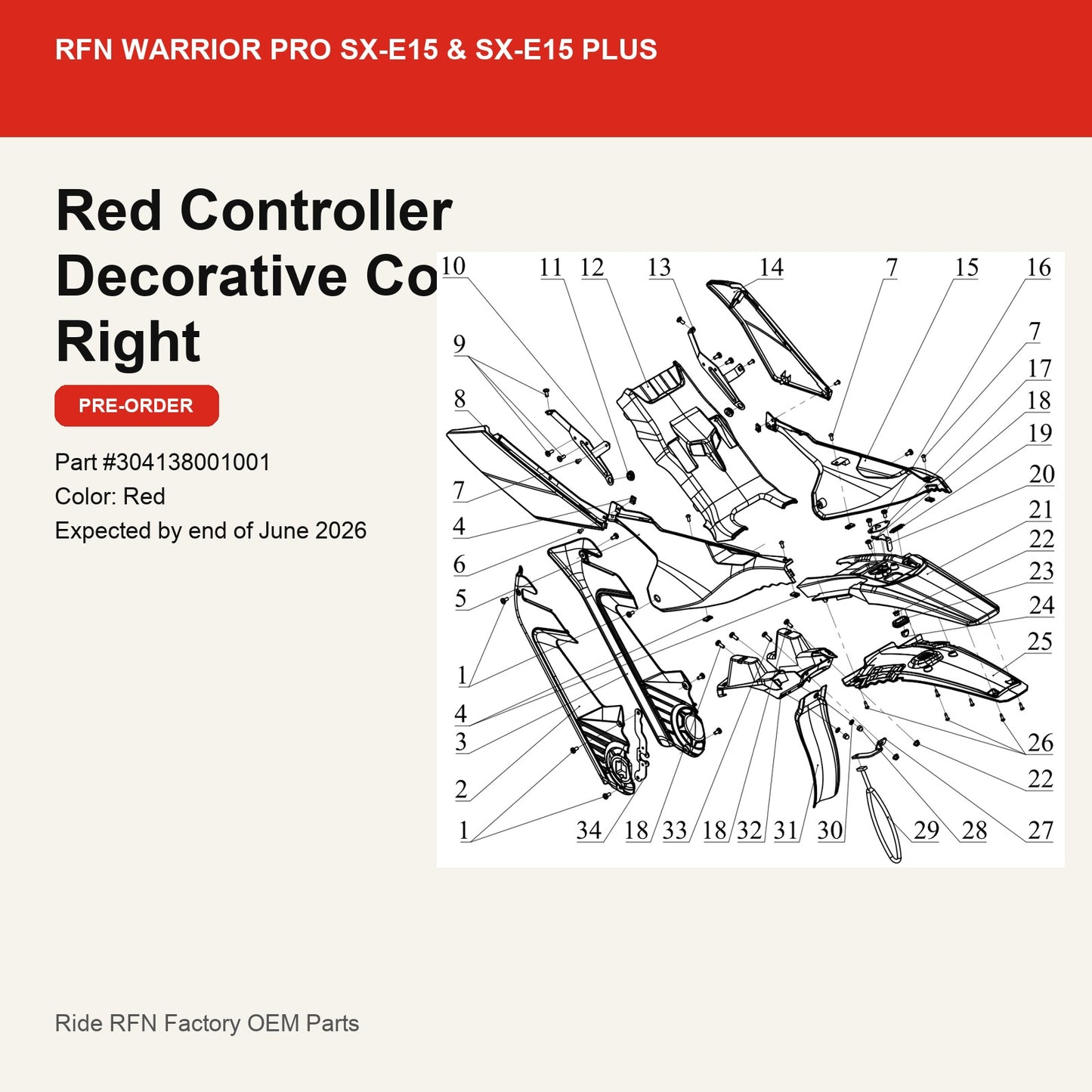 Red Controller Decorative Cover Right For RFN Warrior Pro SX-E15 & SX-E15 Plus