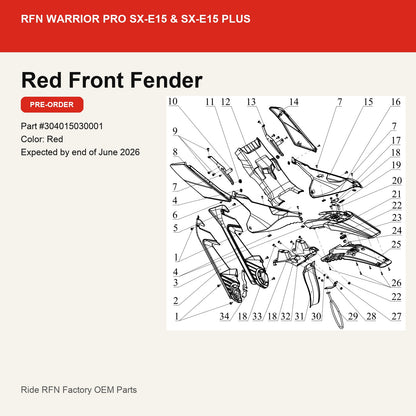 Red Front Fender For RFN Warrior Pro SX-E15 & SX-E15 Plus
