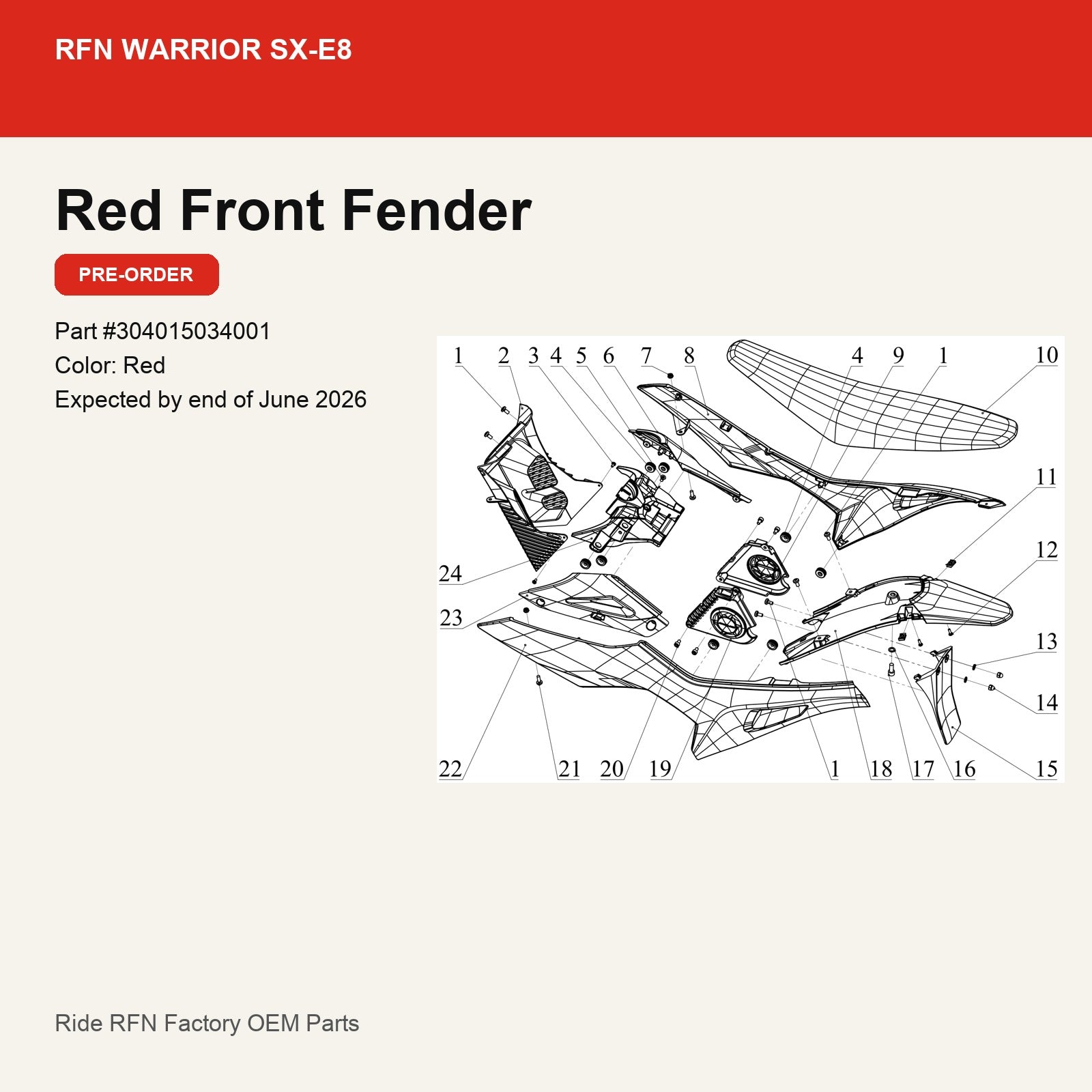 Red Front Fender For RFN Warrior SX-E8