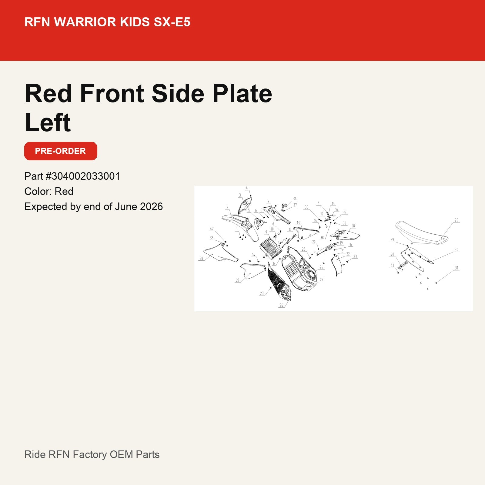 Red Front Side Plate Left For RFN Warrior Kids SX-E5