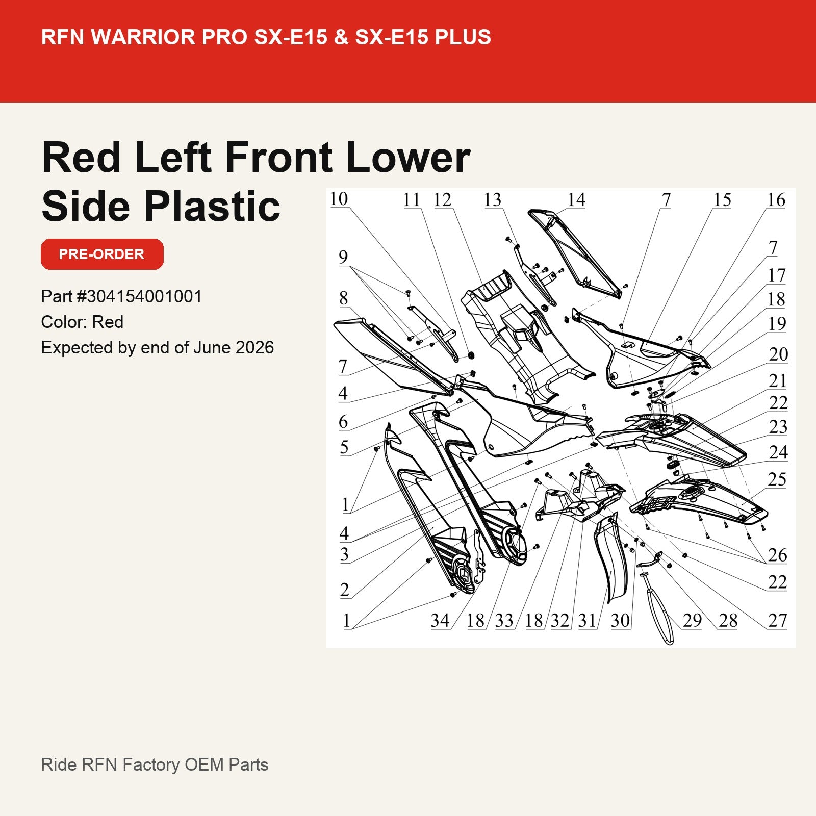 Red Left Front Lower Side Plastic For RFN Warrior Pro SX-E15 & SX-E15 Plus