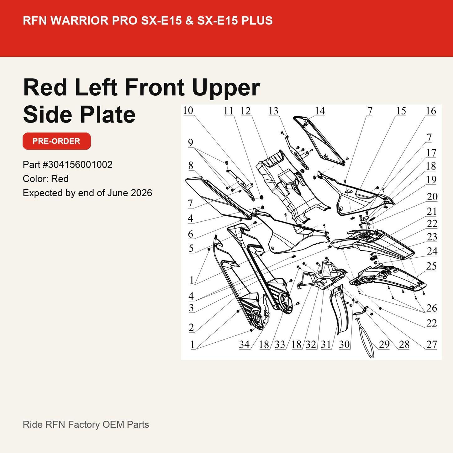 Red Left Front Upper Side Plate For RFN Warrior Pro SX-E15 & SX-E15 Plus