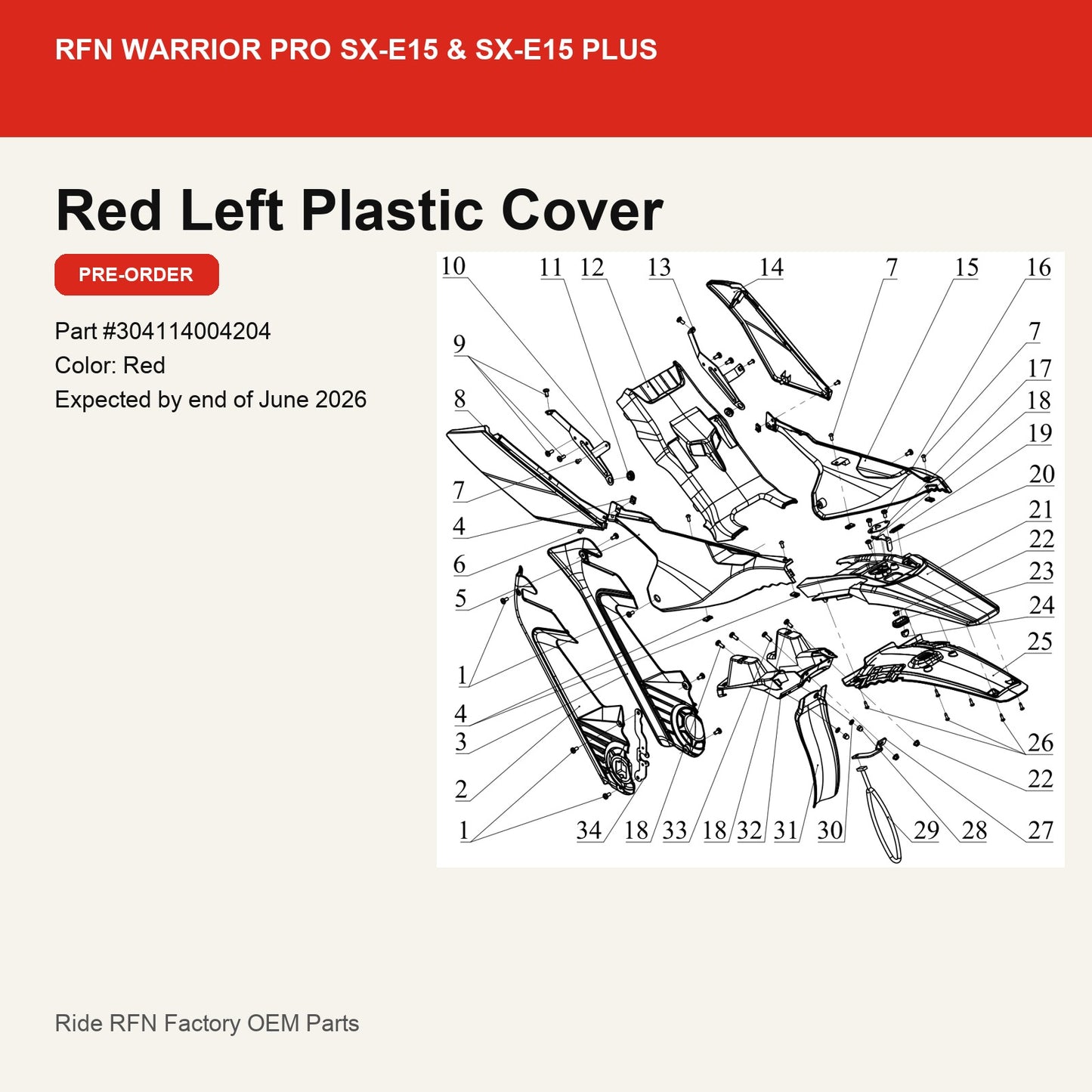 Red Left Plastic Cover For RFN Warrior Pro SX-E15 & SX-E15 Plus