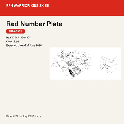Red Number Plate For RFN Warrior Kids SX-E5