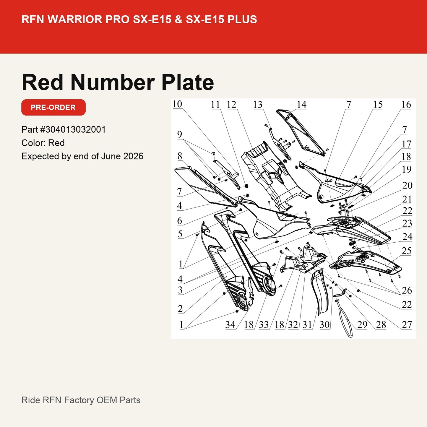 Red Number Plate For RFN Warrior Pro SX-E15 & SX-E15 Plus