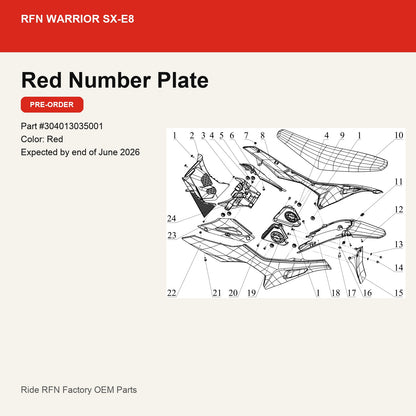 Red Number Plate For RFN Warrior SX-E8