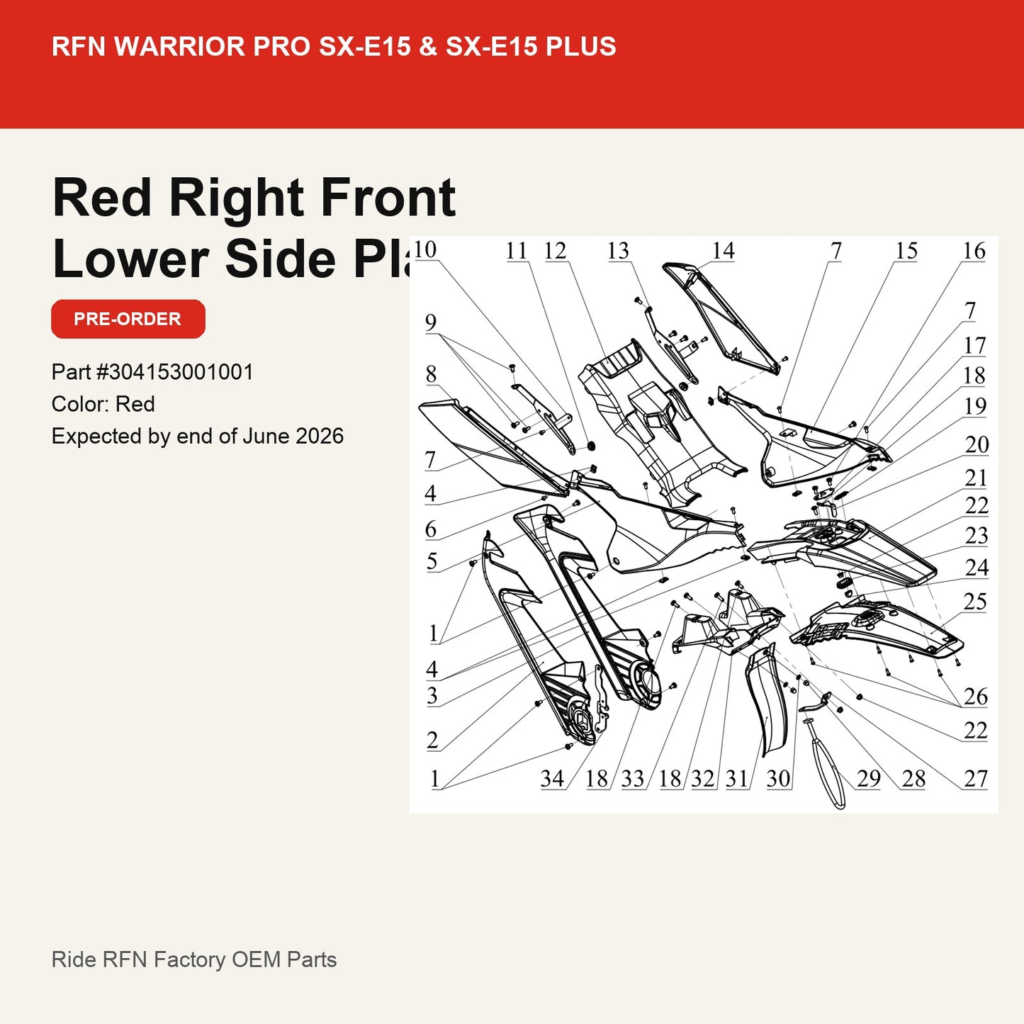 Red Right Front Lower Side Plastic For RFN Warrior Pro SX-E15 & SX-E15 Plus