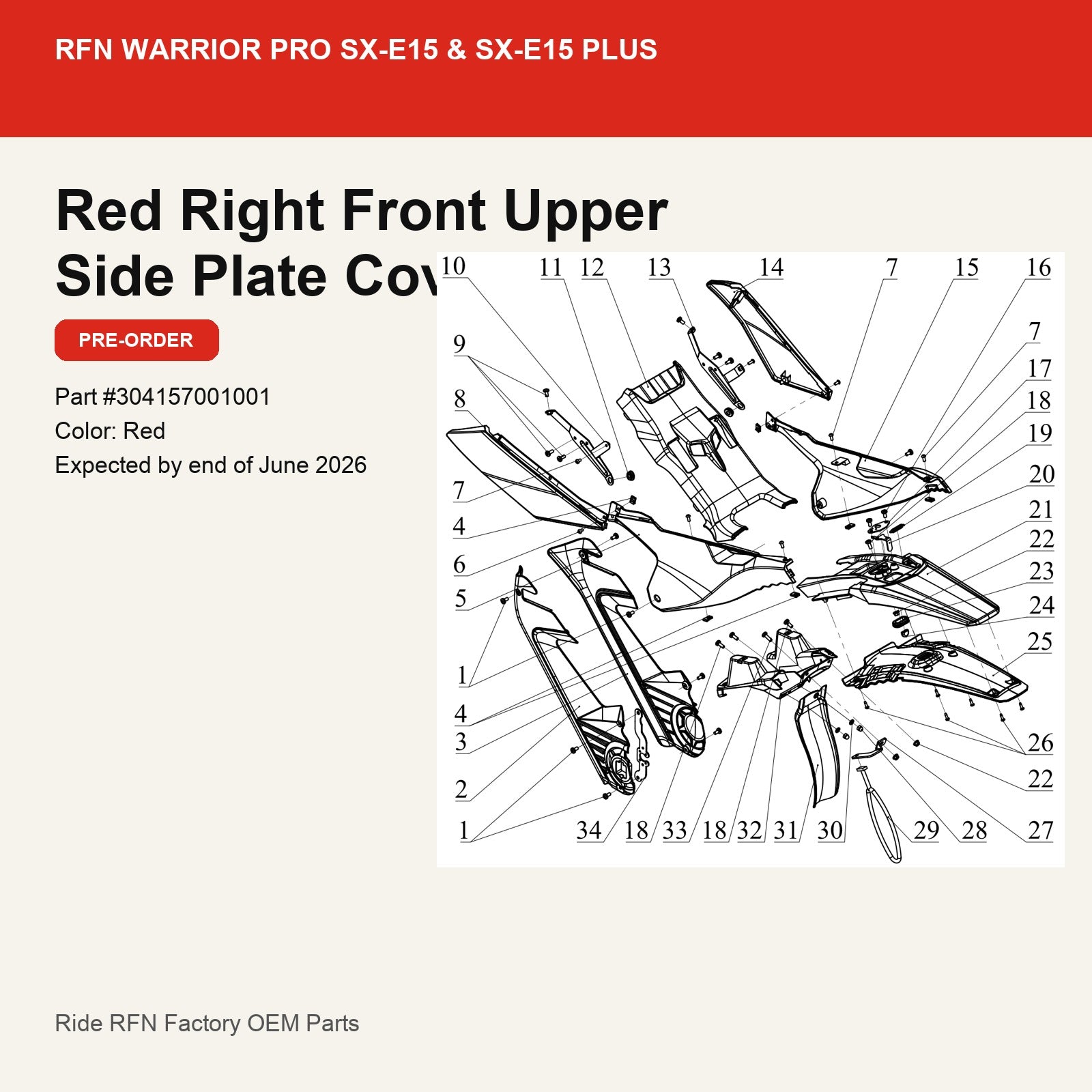 Red Right Front Upper Side Plate Cover Plate For RFN Warrior Pro SX-E15 & SX-E15 Plus