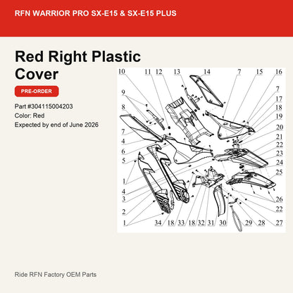 Red Right Plastic Cover For RFN Warrior Pro SX-E15 & SX-E15 Plus