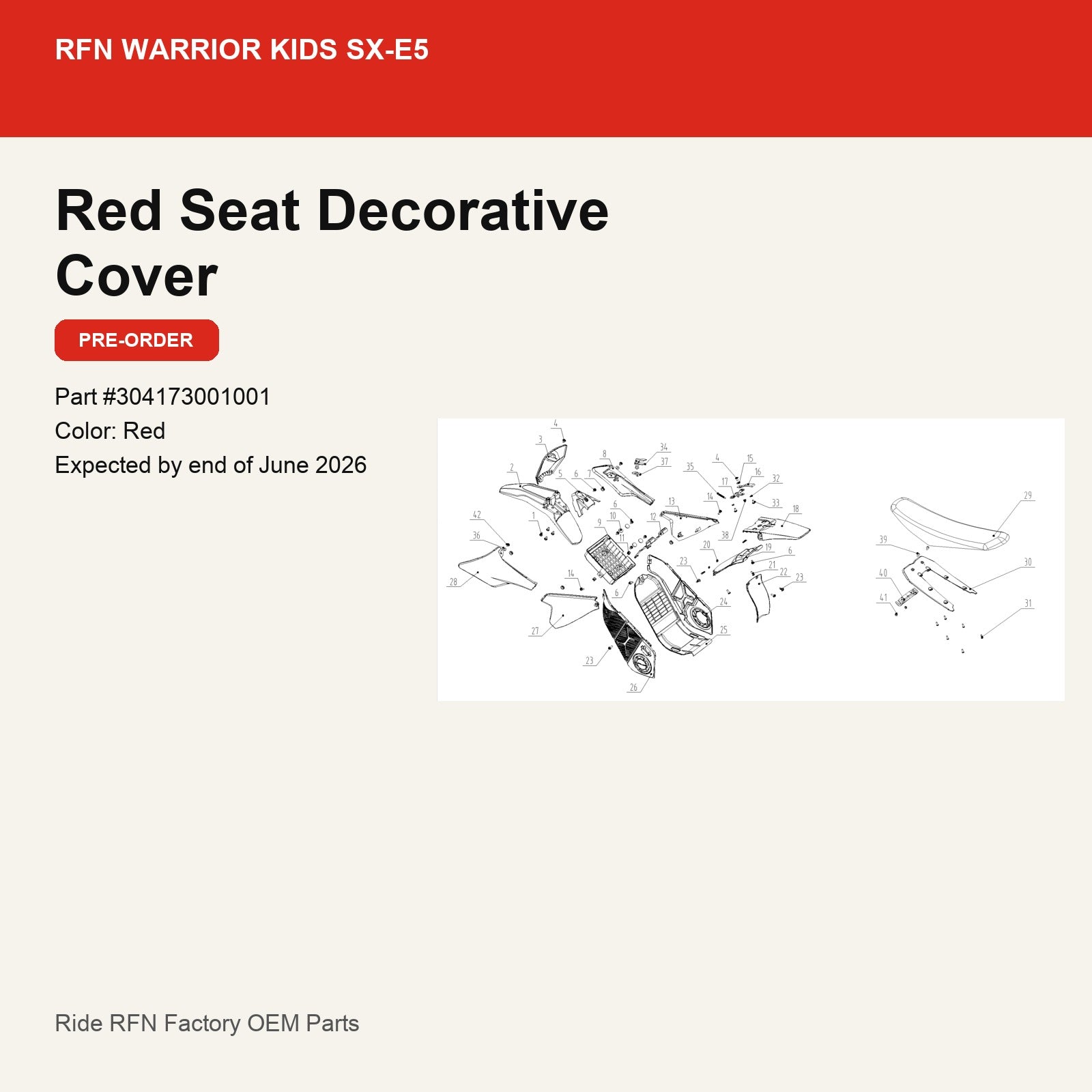 Red Seat Decorative Cover For RFN Warrior Kids SX-E5